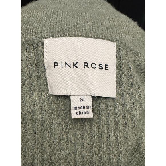 Pink Rose Sage Green Waffle Knit Sweater Top Collar Size Small - Picture 9 of 9